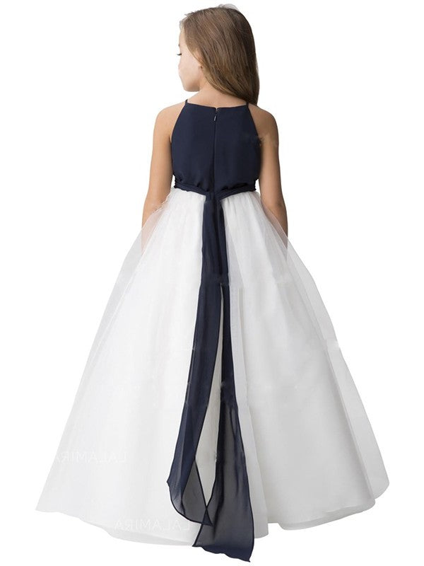 Scoop Tulle Sash/Ribbon/Belt Sleeveless A-Line/Princess Floor-Length Flower Girl Dresses