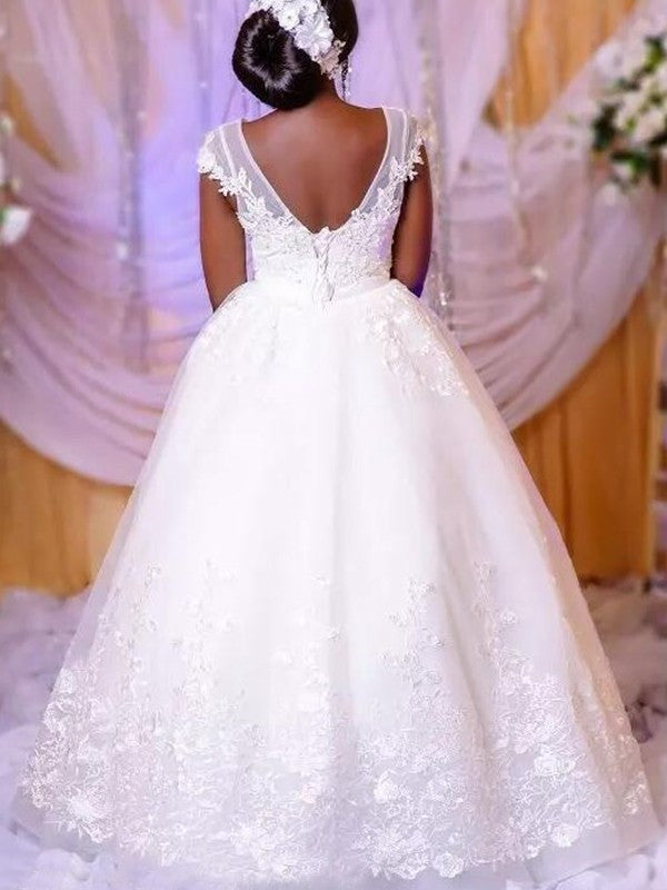 Scoop Sleeveless Gown Organza Applique Ball Floor-Length Wedding Dresses