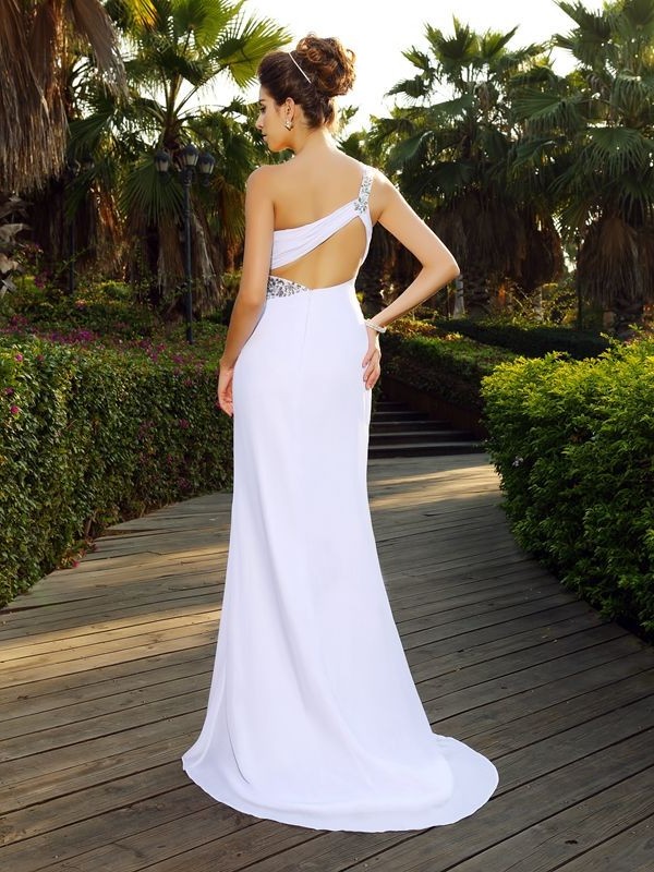 Long One-Shoulder Beading A-Line/Princess Sleeveless Chiffon Wedding Dresses