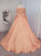 Long Ball Gown Off-the-Shoulder Satin Beading Sleeves Court Train Dresses