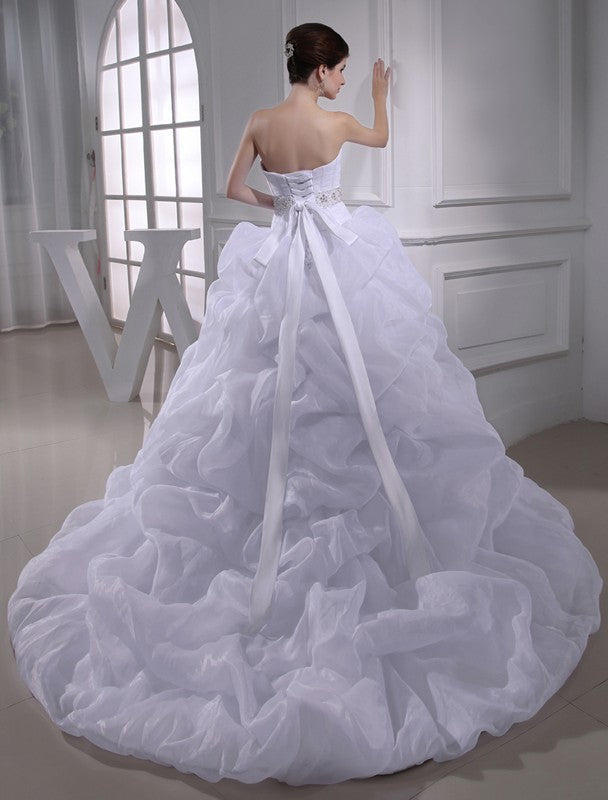 Gown Ball Long Beading Sweetheart Sleeveless Organza Wedding Dresses