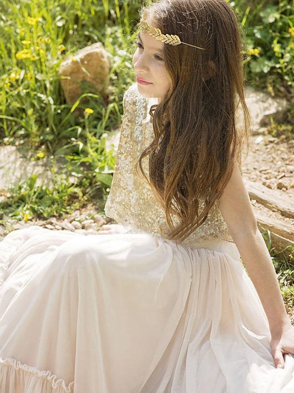 Sequin A-Line/Princess Sleeveless Scoop Floor-Length Chiffon Flower Girl Dresses