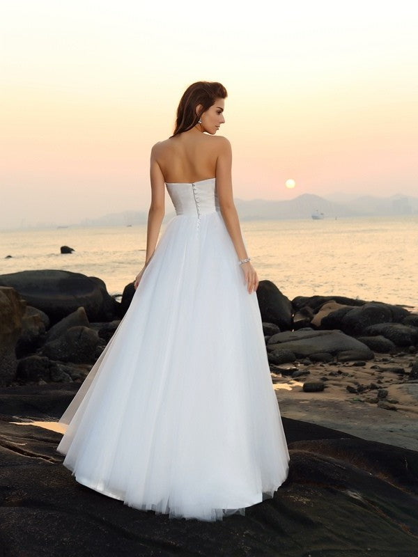 Net Long A-Line/Princess Sleeveless Sweetheart Beach Wedding Dresses