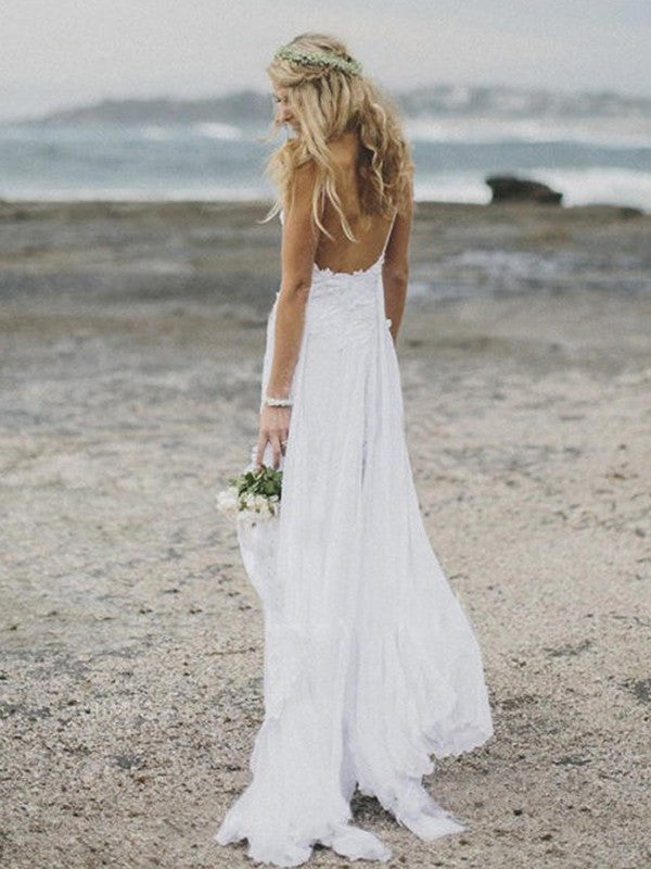 Applique V-neck Sleeveless Floor-Length A-Line/Princess Chiffon Wedding Dresses