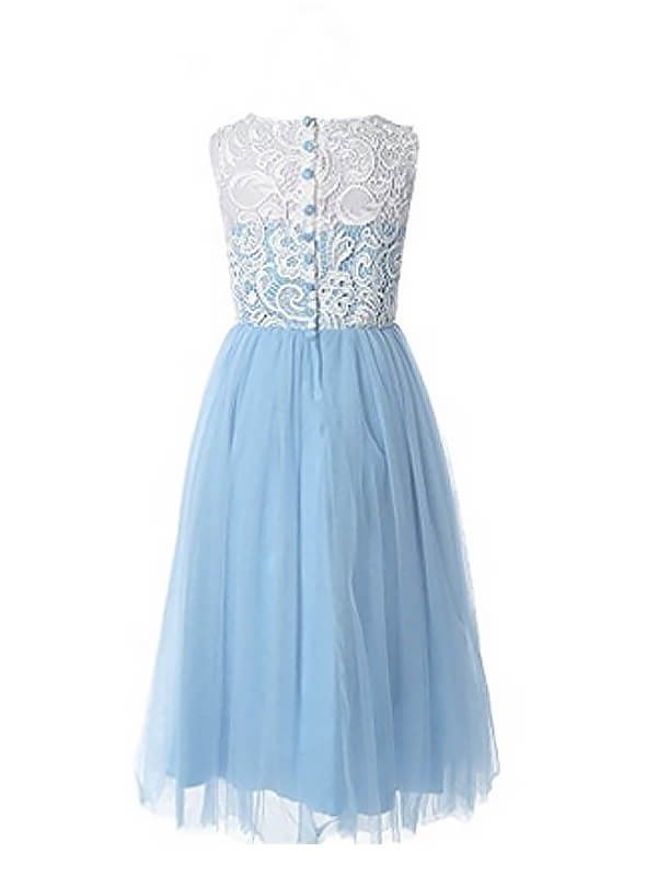 A-Line/Princess Tulle Lace Ankle-Length Jewel Sleeveless Flower Girl Dresses