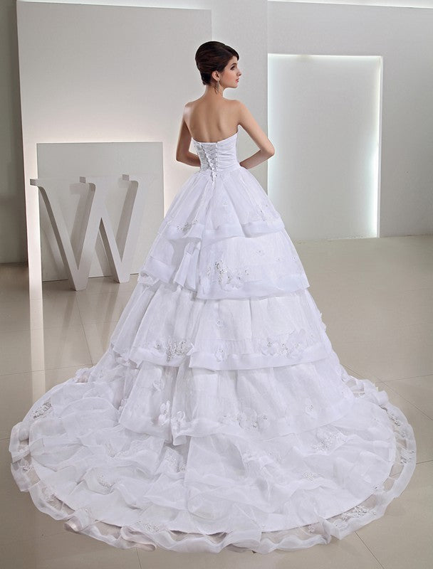 Beading Sweetheart Ball Organza Long Gown Applique Wedding Dresses