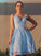 Satin V-neck Sleeveless Lace A-Line/Princess Short/Mini Homecoming Dresses
