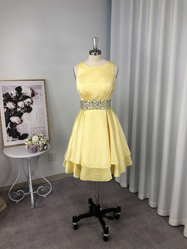 Sleeveless Scoop Satin Beading A-Line/Princess Short/Mini Homecoming Dresses