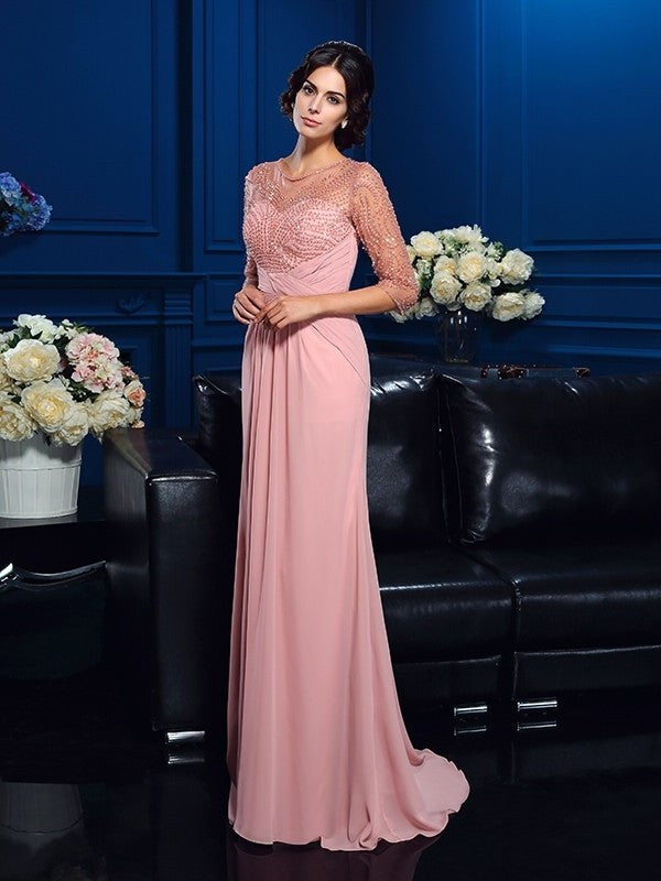 Scoop Mother Long Sleeves A-Line/Princess of Beading 3/4 Chiffon the Bride Dresses