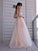 Scoop A-Line/Princess Applique Tulle Sleeveless Sweep/Brush Train Dresses