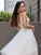 Sleeveless Sweep/Brush Ruffles Lace A-Line/Princess V-neck Train Wedding Dresses