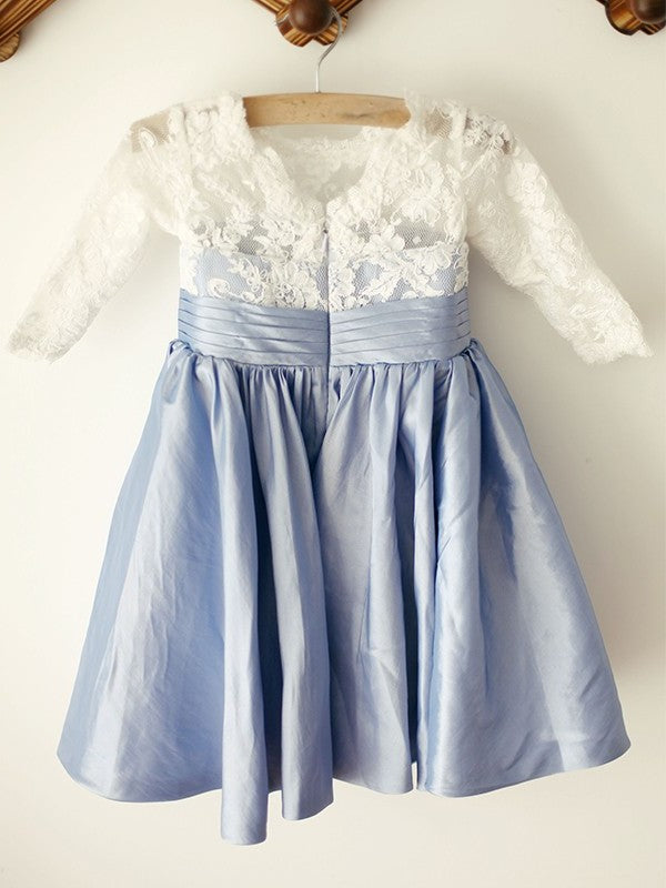 Knee-Length Scoop 3/4 A-Line/Princess Lace Taffeta Sleeves Flower Girl Dresses