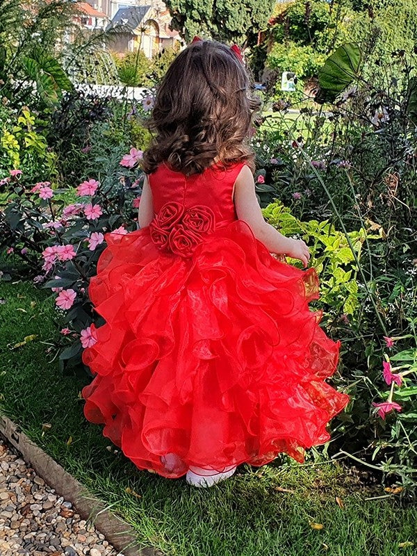 Organza Scoop Ankle-Length Gown Layers Ball Sleeveless Flower Girl Dresses