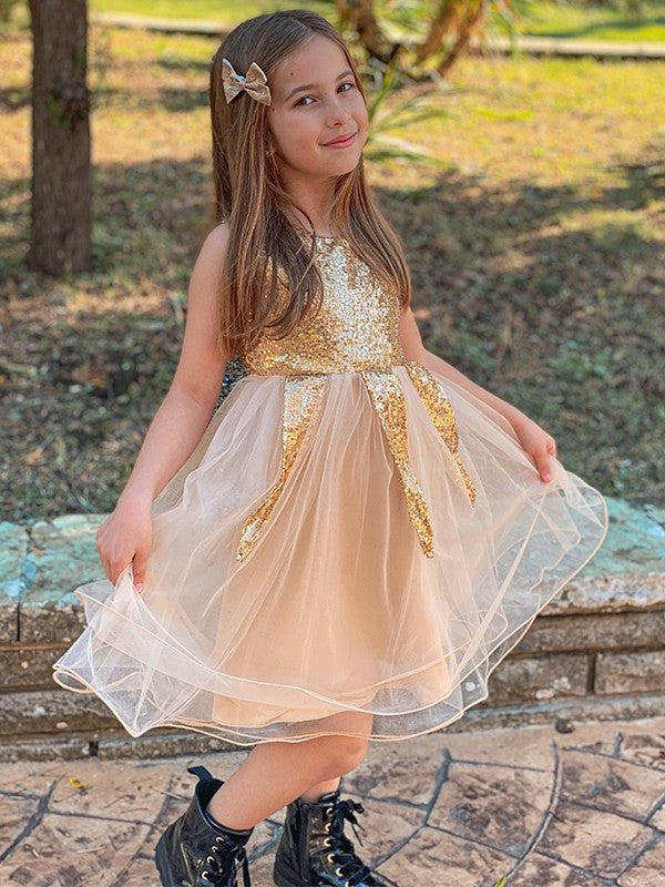 A-Line/Princess Tulle Sleeveless Sequin Short/Mini Scoop Flower Girl Dresses