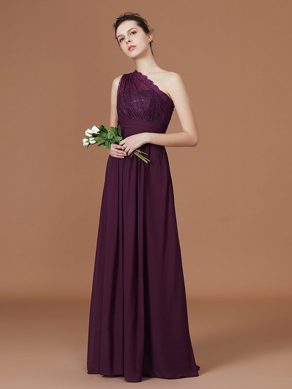 One-Shoulder Chiffon A-line/Princess Lace Sleeveless Floor-Length Bridesmaid Dresses