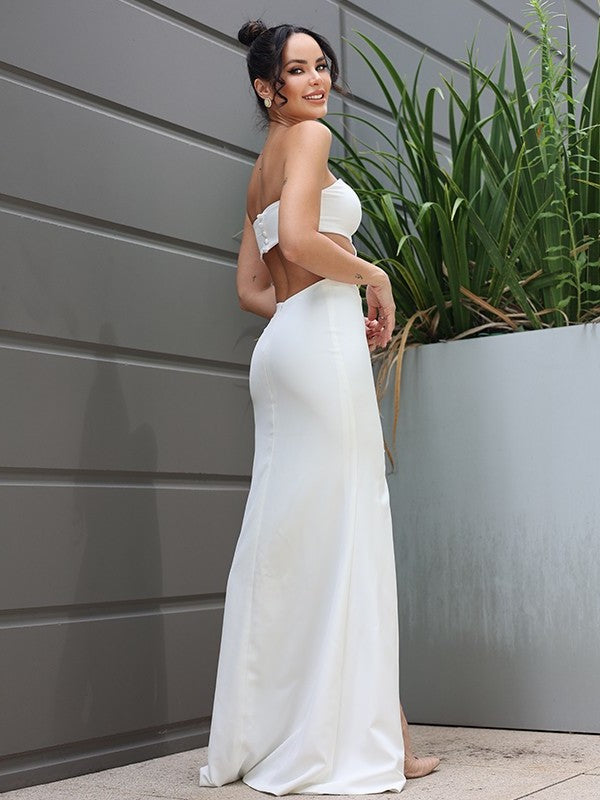 Sheath/Column Stretch Crepe Sleeveless Strapless Floor-Length Wedding Dresses