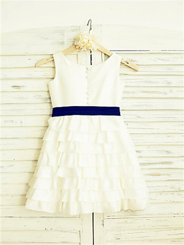 A-line/Princess Straps Chiffon Tea-Length Sleeveless Layers Flower Girl Dresses