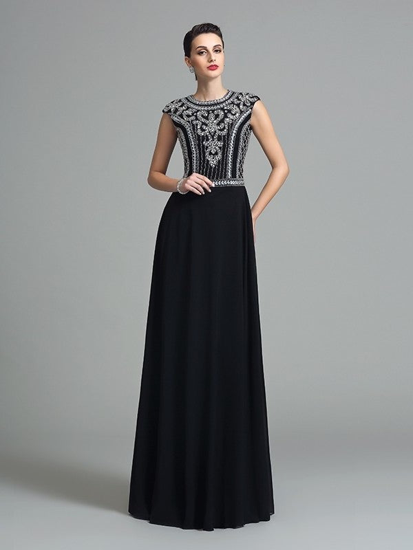 Jewel Beading Sleeves A-Line/Princess Short Long Chiffon Dresses