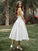 Ruffles Sleeveless Satin V-neck A-Line/Princess Tea-Length Wedding Dresses