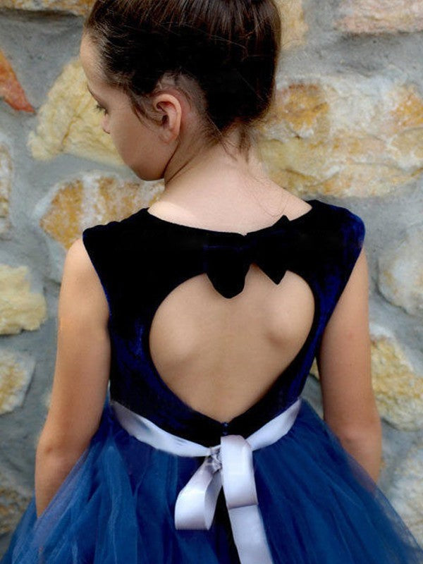 Sash/Ribbon/Belt Sleeveless A-Line/Princess Tulle Scoop Ankle-Length Flower Girl Dresses