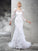 Hand-Made Long Flower Long Sheer Neck Sleeves Sheath/Column Satin Wedding Dresses