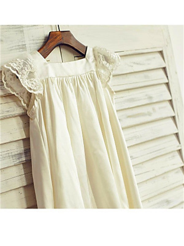 A-line/Princess Scoop Tea-Length Sleeves Chiffon Short Lace Flower Girl Dresses