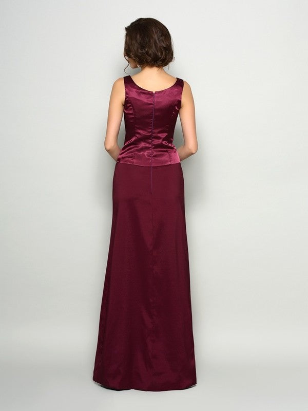 A-Line/Princess of Square Satin Woven Mother Sleeveless Elastic Long the Bride Dresses