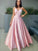 A-Line/Princess V-neck Ruched Satin Sleeveless Floor-Length Dresses