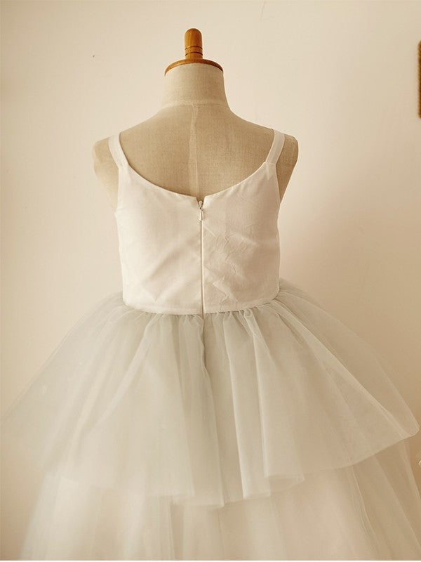 Tulle Sleeveless Scoop Knee-Length A-Line/Princess Layers Flower Girl Dresses