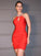 Ruched Sleeveless Sheath/Column Halter Jersey Short/Mini Homecoming Dresses