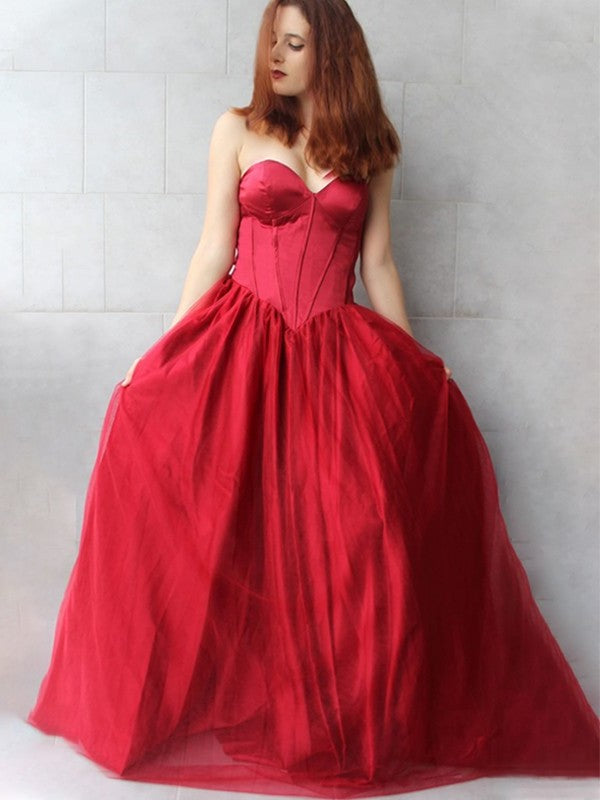 Tulle Gown Ball Sleeveless With Ruffles Sweetheart Floor-Length Dresses