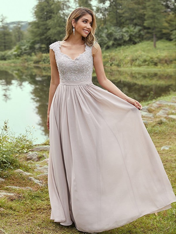 Applique Sleeveless A-Line/Princess Sweetheart Chiffon Floor-Length Bridesmaid Dresses