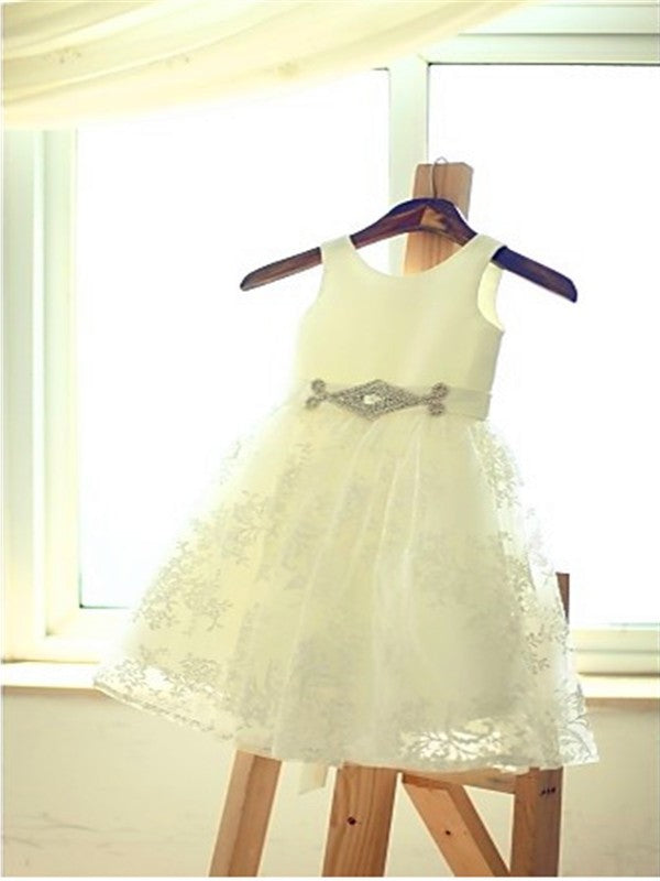 Sash/Ribbon/Belt Knee-Length Sleeveless Scoop Lace A-line/Princess Flower Girl Dresses