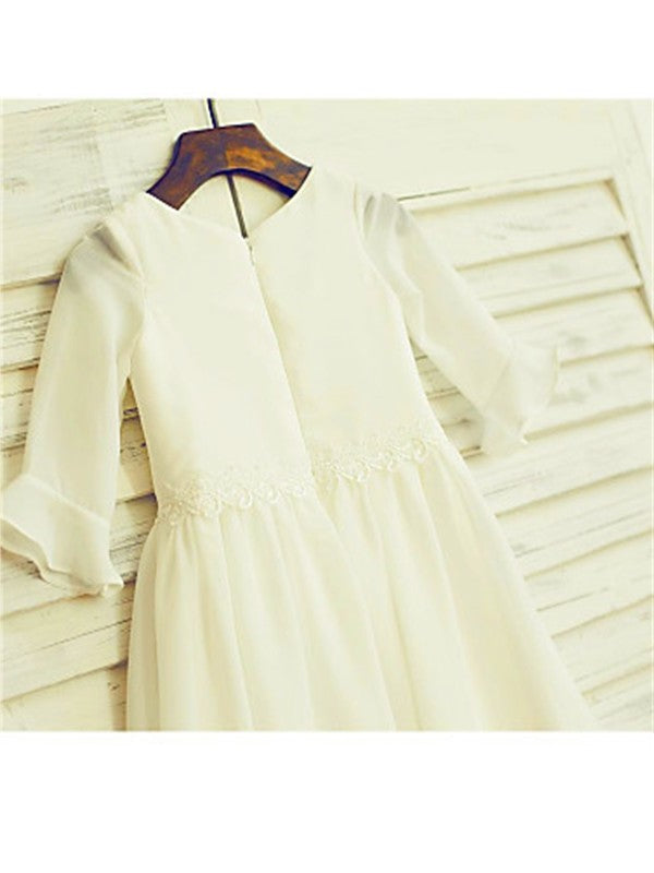 Tea-Length Sleeves Chiffon Ruffles A-line/Princess Scoop Long Flower Girl Dresses