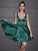 Satin Sleeveless V-neck A-Line/Princess Ruffles Short/Mini Homecoming Dresses