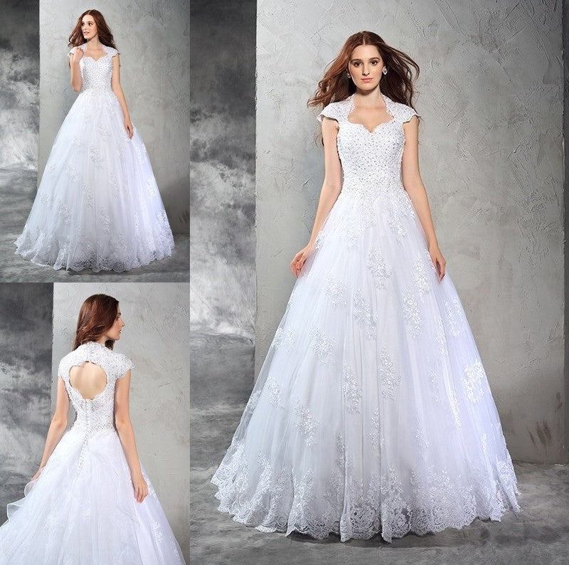 Long Sleeveless Sweetheart Ball Lace Gown Organza Wedding Dresses