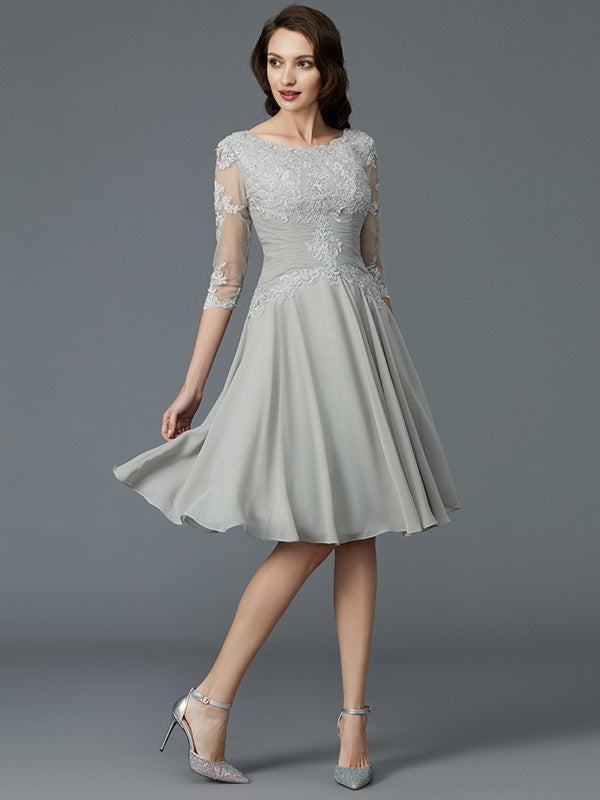 Knee-Length of A-Line/Princess Sleeves Scoop Applique Mother 1/2 Chiffon the Bride Dresses
