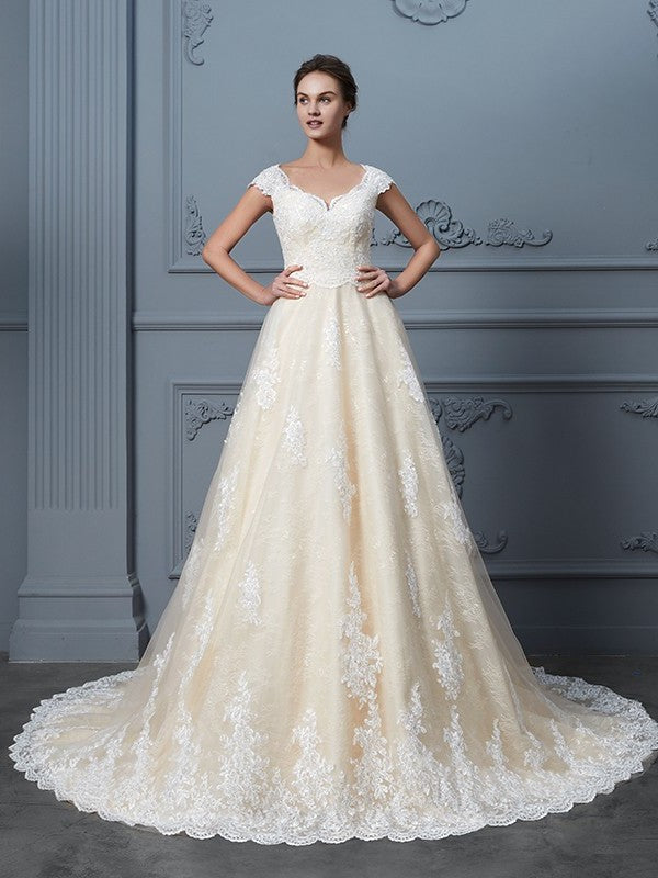 Court Sweetheart Train Ball Sleeveless Gown Beading Lace Wedding Dresses