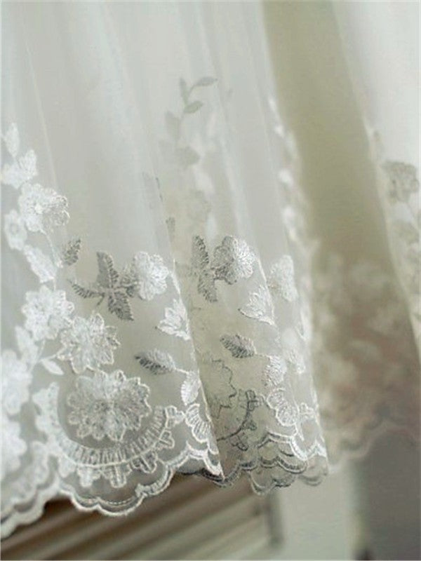 Scoop A-line/Princess Lace Short Sleeves Tea-Length Flower Girl Dresses