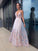 V-neck Applique A-Line/Princess Tulle Sleeveless Floor-Length Dresses