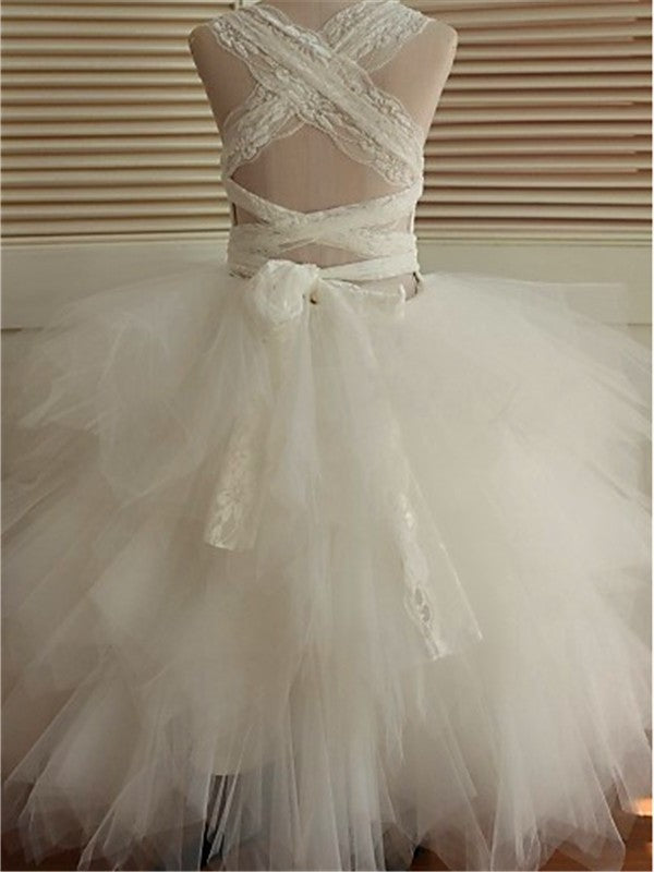 Gown Sleeveless Scoop Ball Lace Ankle-Length Tulle Flower Girl Dresses