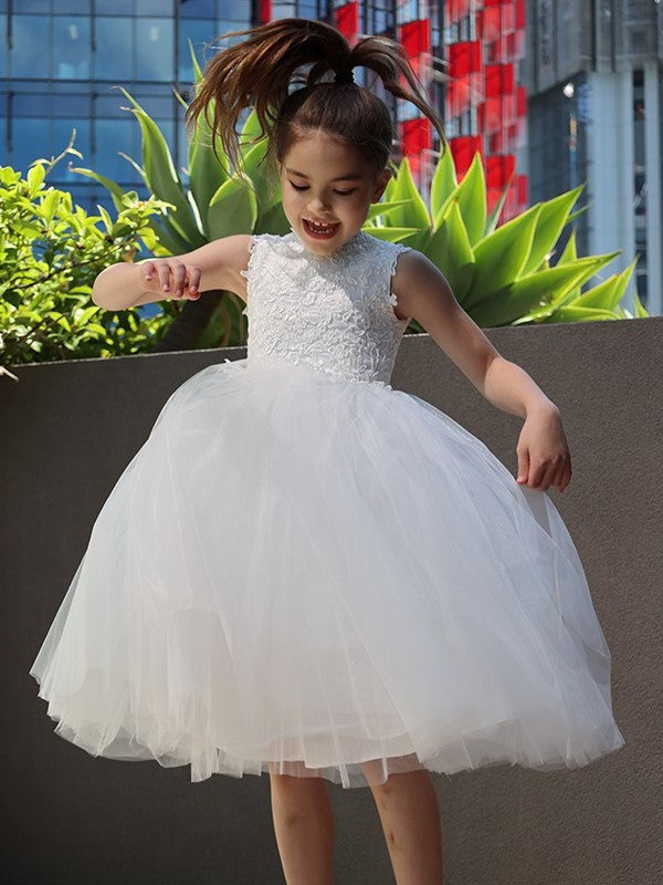 Neck High Sleeveless Knee-Length A-Line/Princess Tulle Lace Flower Girl Dresses