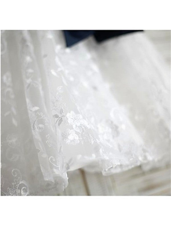 A-line/Princess Scoop Bowknot Tea-Length Lace Sleeveless Flower Girl Dresses