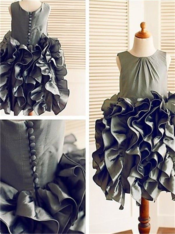 Sleeveless Tea-Length Straps Ruffles Ball Tulle Gown Flower Girl Dresses