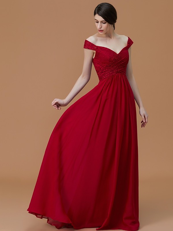 Lace Floor-Length Sleeveless V-neck A-Line/Princess Chiffon Bridesmaid Dresses