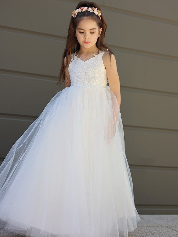 Floor-Length Sweetheart Tulle Bowknot Sleeveless A-Line/Princess Flower Girl Dresses