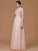 Bateau Sleeveless A-Line/Princess Floor-Length Applique Tulle Bridesmaid Dresses