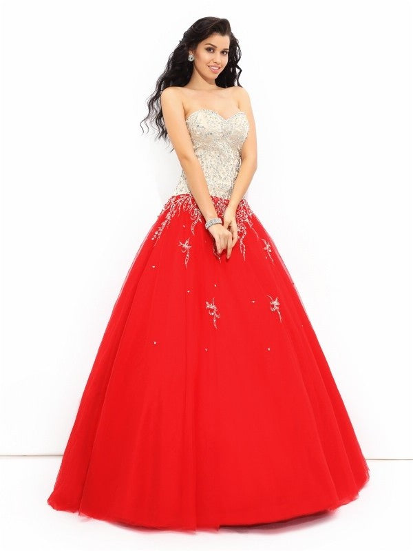 Gown Long Sweetheart Sleeveless Ball Beading Satin Quinceanera Dresses