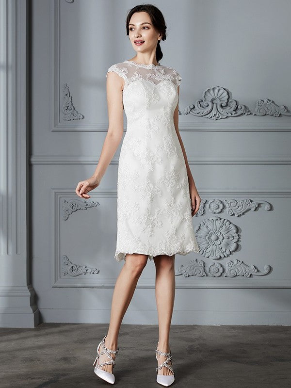 Knee-Length A-Line/Princess Scoop Lace Sleeveless Satin Wedding Dresses
