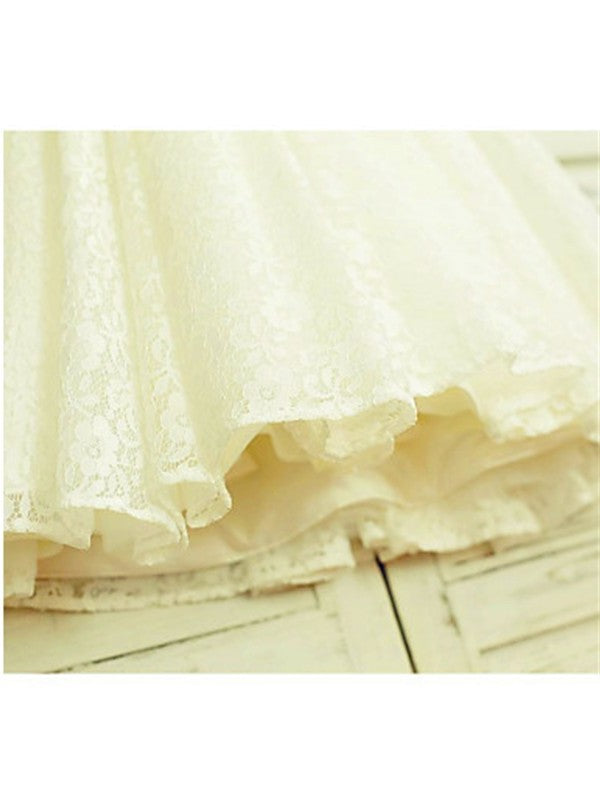 Lace Tea-Length Bowknot Scoop Sleeveless A-line/Princess Flower Girl Dresses